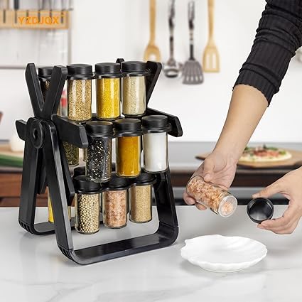 18 Glass Jar Multifunctional Spice Rack with Rotating Shelf
