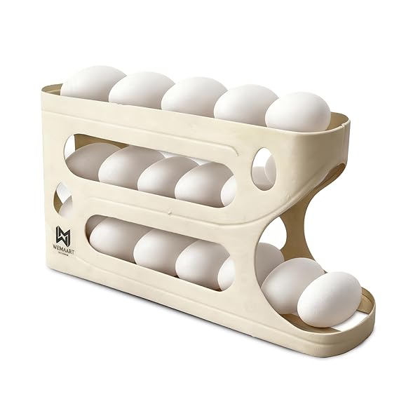Egg Storage Rack for Fridge Auto Rolling Egg tray organizer 3-Tier