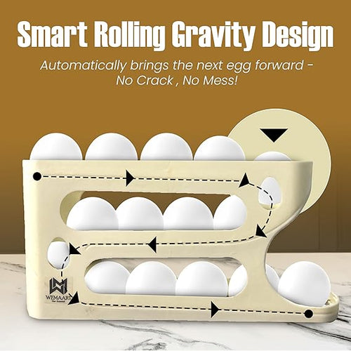 Egg Storage Rack for Fridge Auto Rolling Egg tray organizer 3-Tier