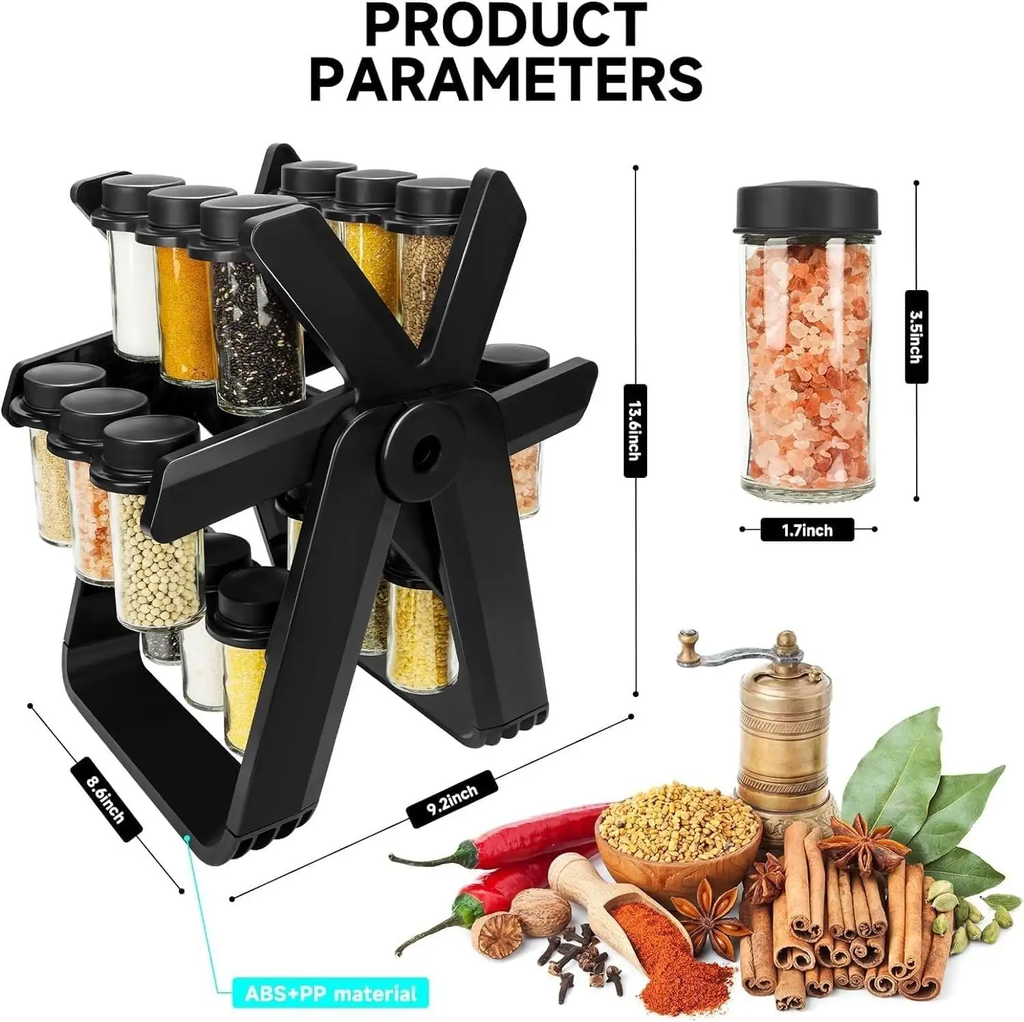 18 Glass Jar Multifunctional Spice Rack with Rotating Shelf